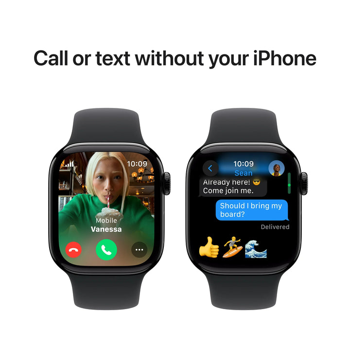 Apple Watch Series 10 GPS + Cellular 42mm Jet Black Aluminum Case with Black Sport Band - M/L