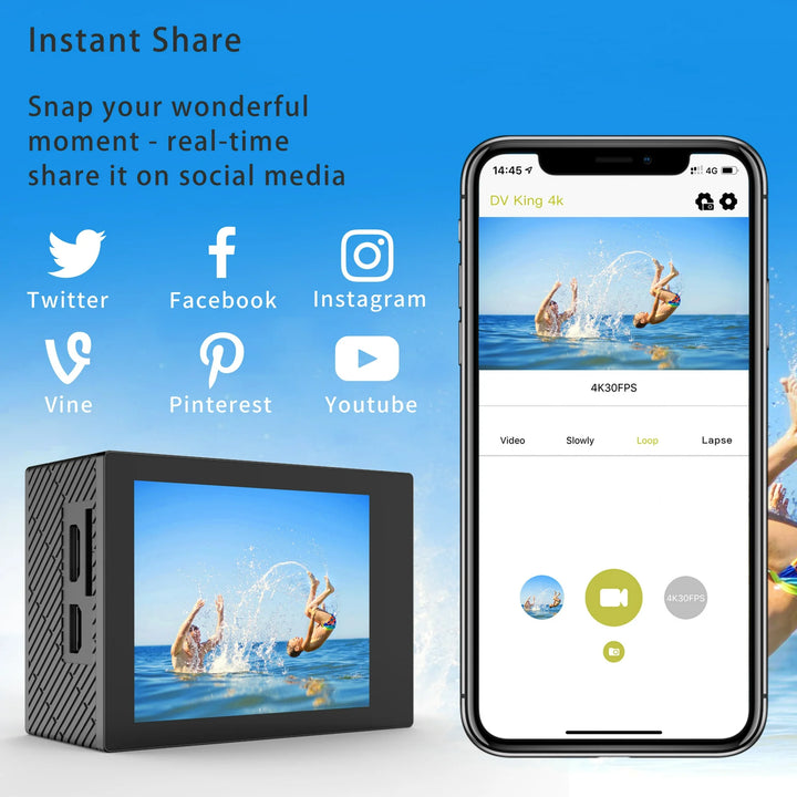 Campark Action Camera 4K 20MP Sport Camera WiFi Waterproof Underwater Actioncam HD Video Vlogging Record Camera EIS 170° Wide Angle Sound