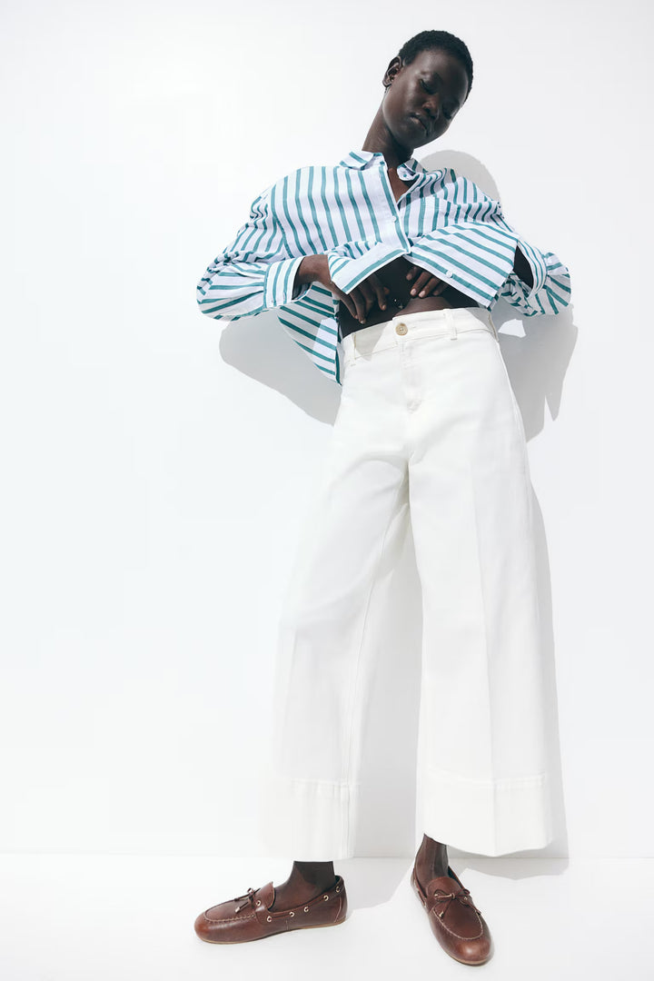 H&M High Rise Wide Leg Cropped Jeans