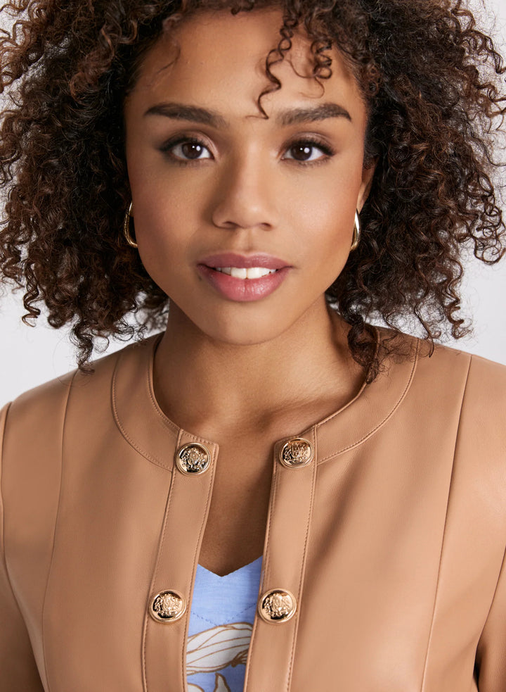 LAURA Collarless Vegan Leather Jacket