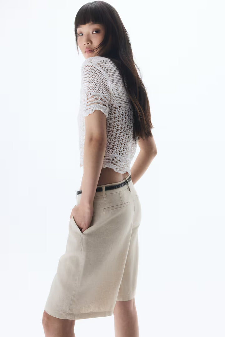 H&M KNEE-LENGTH LINEN-BLEND SHORTS