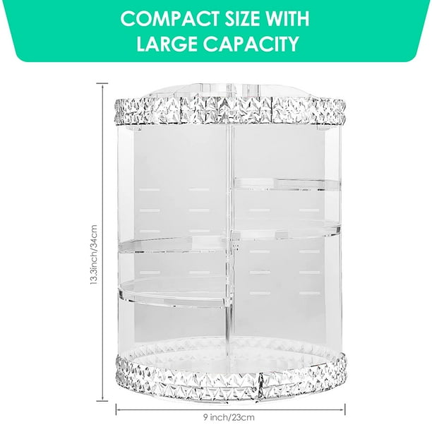 RIFESHOW 360°Rotating Makeup Organizer, Adjustable Storage Large Capacity Makeup Display Case Clear Acrylic Organizer Container for Cosmetic Brushes Lipsticks