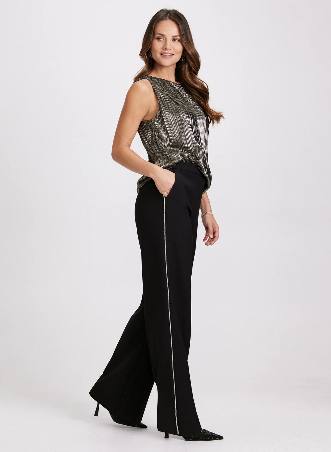 LAURA Olivia Wide-Leg Crystal Detail Pants - Regular