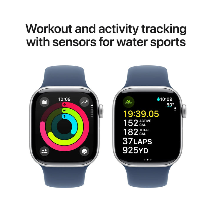 Apple Watch Series 10 GPS + Cellular 46mm Silver Aluminum Case with Denim Sport Band - S/M
