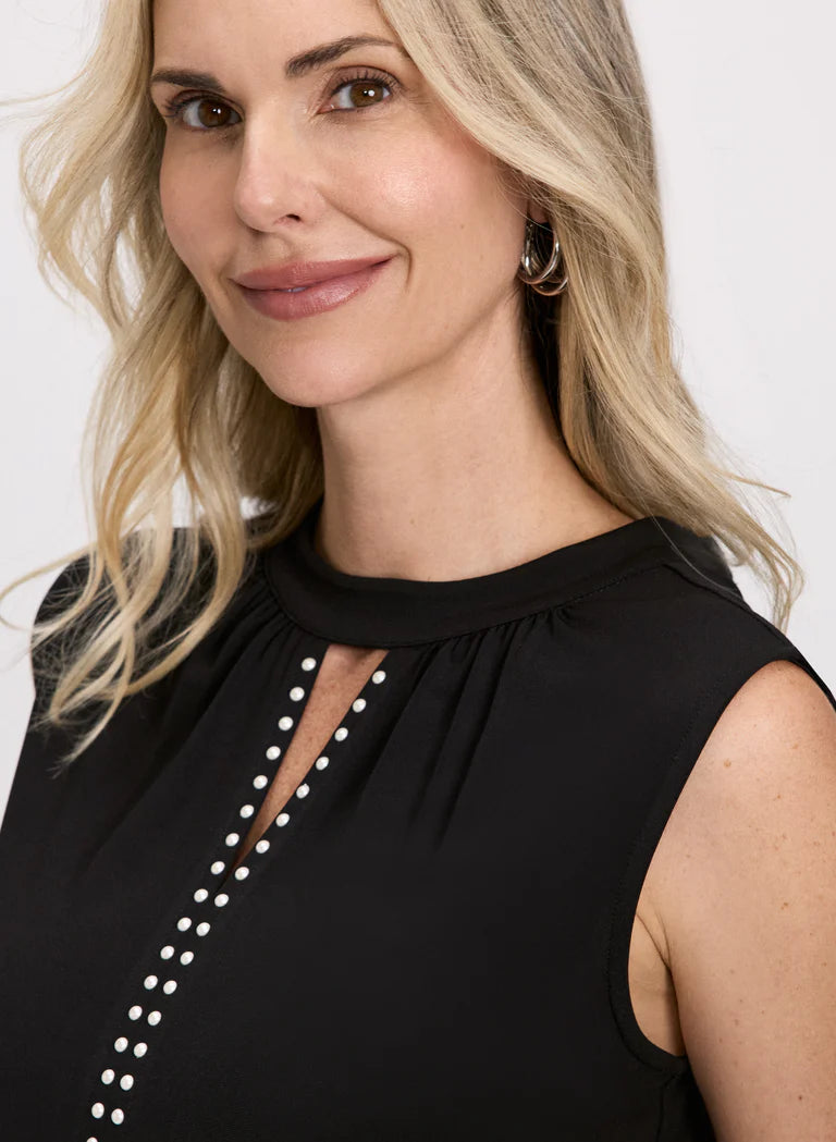 LAURA Keyhole Detail Pearl Trim Top