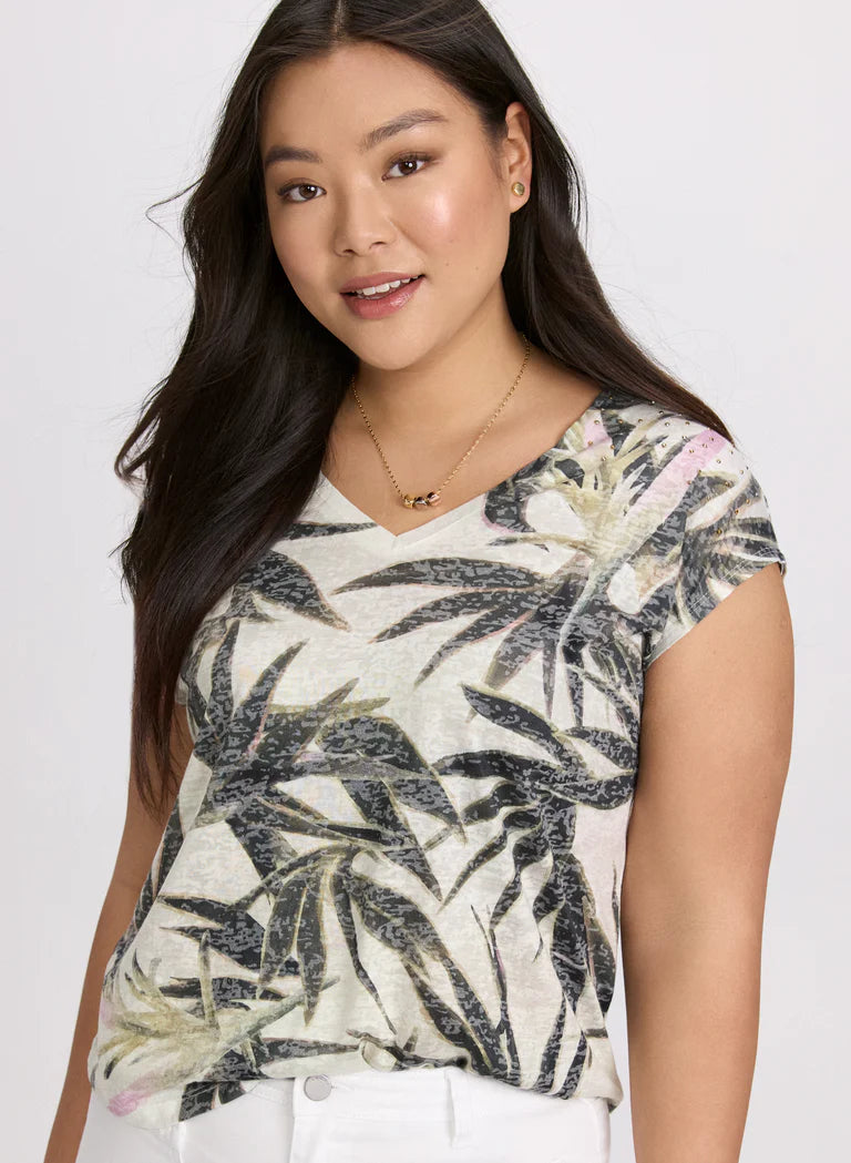 LAURA Embellished Palm Print T-Shirt