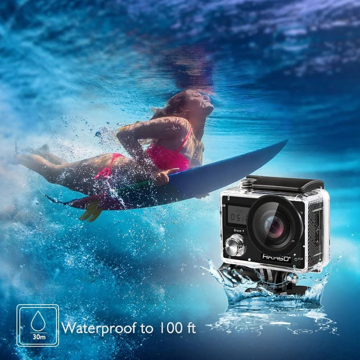 AKASO Brave 4 4K 20MP WiFi Action Camera, Ultra HD with EIS 30m Underwater Waterproof Camera Remote Control 5X Zoom Underwater Camcorder with 2 Batteries and Helmet Accessories Kit