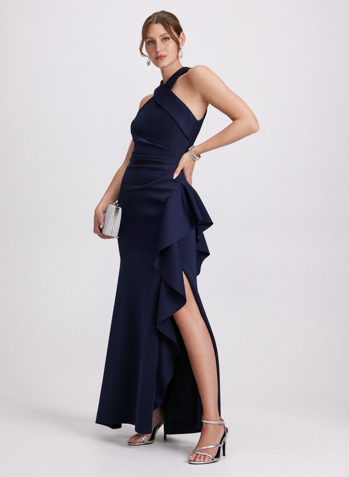 LAURA Ruched Waterfall Flounce Dress