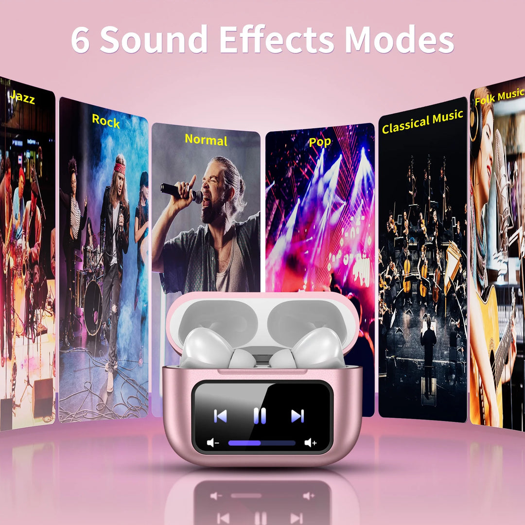VEATOOL Wireless Bluetooth Touchscreen Earbuds,75H Bass Stereo Ear Buds with 6 EQ Modes,Multifunction LED Full Color Touchscreen Wireless Earphones with ENC Mic,ANC Noise Cancelling/Transparency Mode