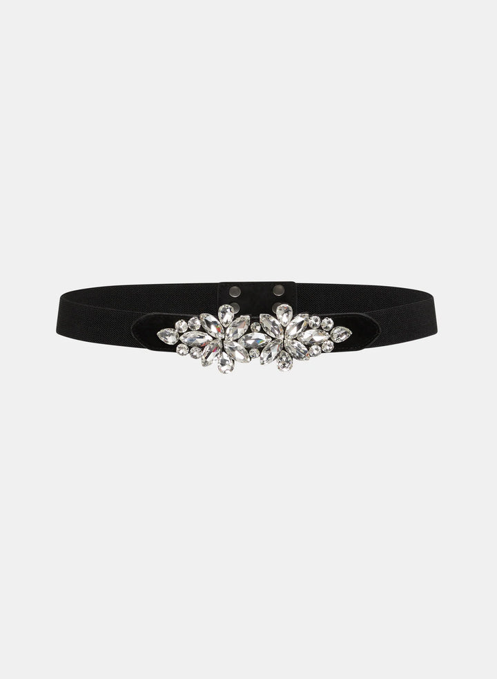 Laura Double Rhinestone Flower Elastic Belt