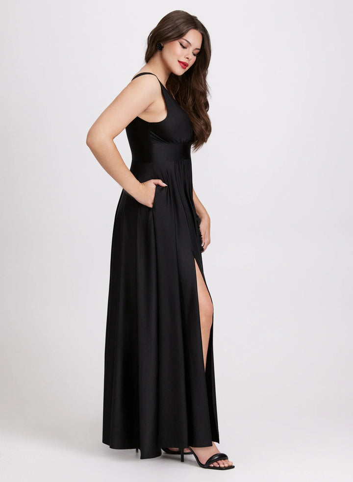 LAURA Sleeveless Plunging Neckline Dress