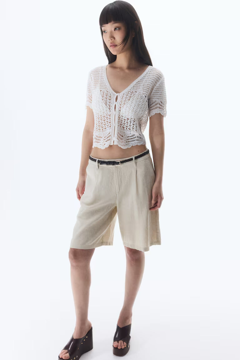 H&M KNEE-LENGTH LINEN-BLEND SHORTS