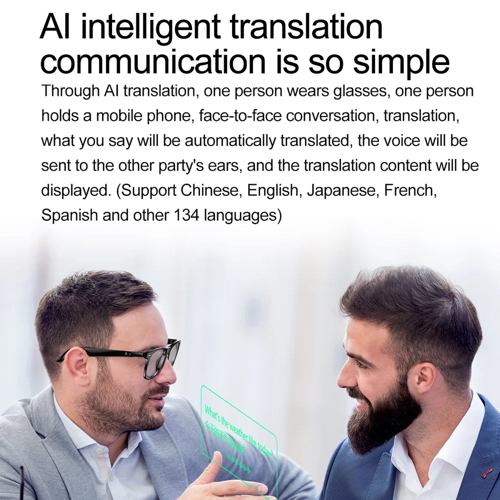 Mingdaln Wireless Bluetooth Glasses for Men and Women, Smart Glasses with Open-Ear Voice Control & Calling, Anti-Blue Light, AI Assistant & Translation for Traveling and Driving