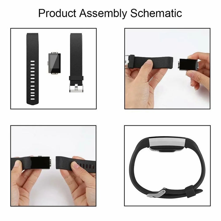 POY Fitbit Charge 2 Bands Replacement Sport Strap Accessories with Fasteners and Metal Clasps for Fitbit Charge 2 Wristband (Large, Black)