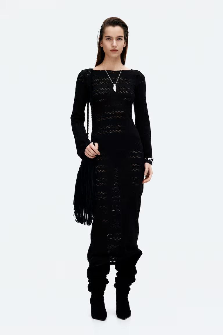 H&M Lacing-Detail Hole-Knit Dress