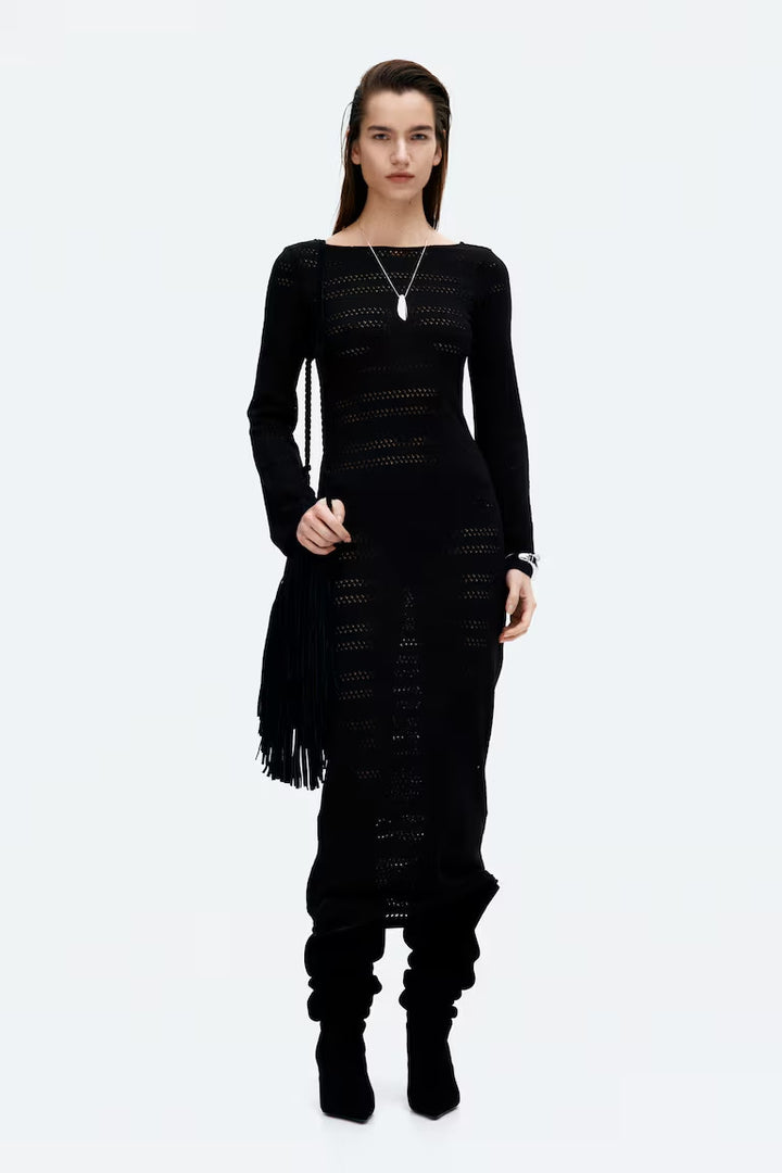 H&M Lacing-Detail Hole-Knit Dress