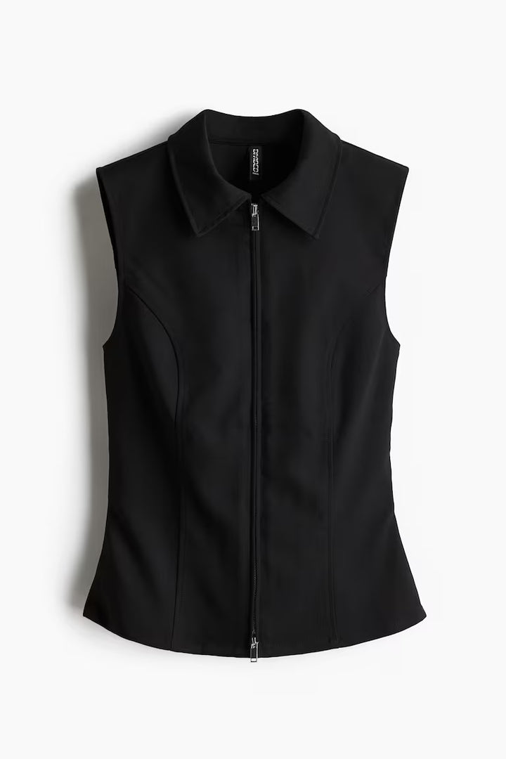 H&M ZIP-FRONT SLEEVELESS TOP WITH COLLAR