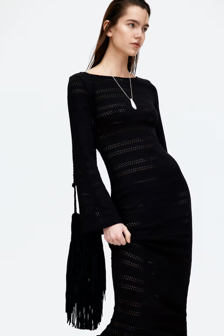 H&M Lacing-Detail Hole-Knit Dress