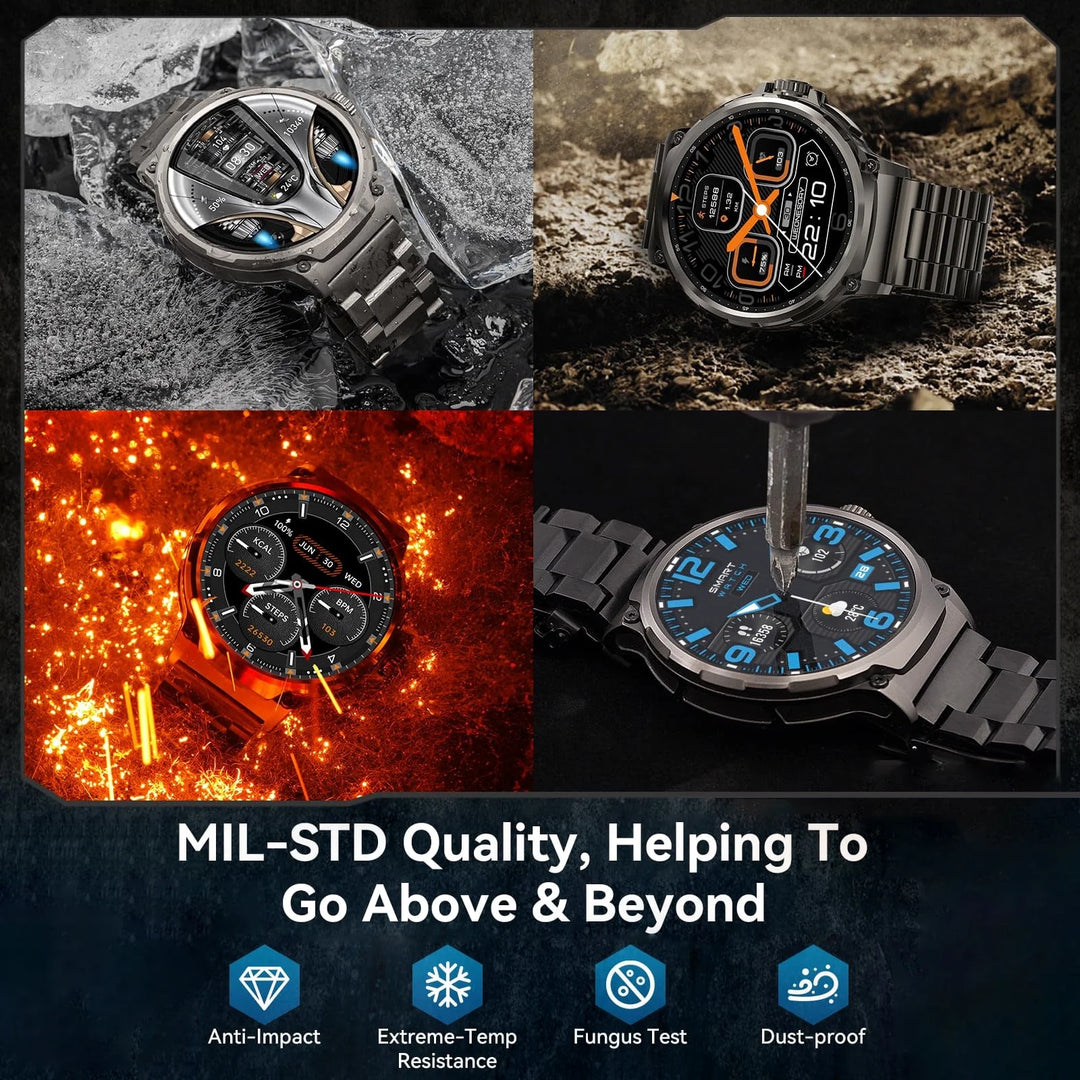 Mingdaln 2025 New 1.85 inch Men's Military Smart Watch fits for Android and Iphone Devices (Black)