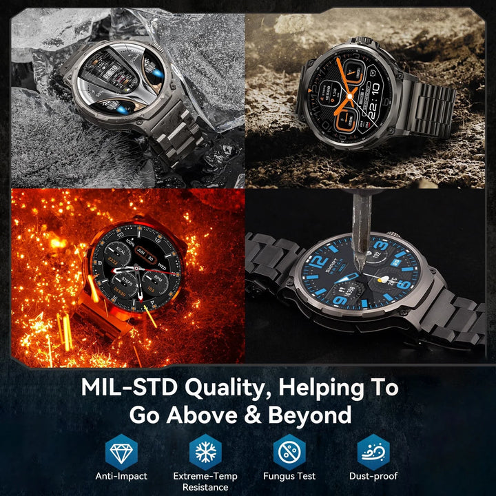 Mingdaln 2025 New 1.85 inch Men's Military Smart Watch fits for Android and Iphone Devices (Black)