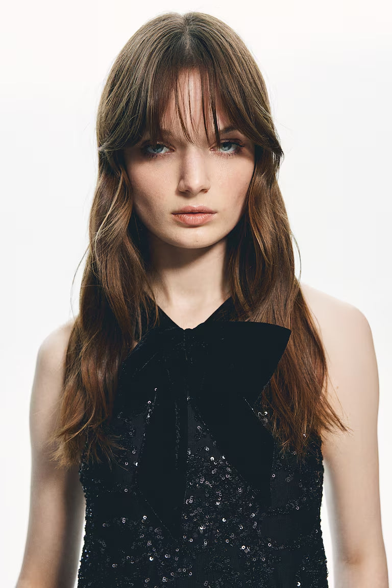 H&M SEQUINED BOW-FRONT TOP