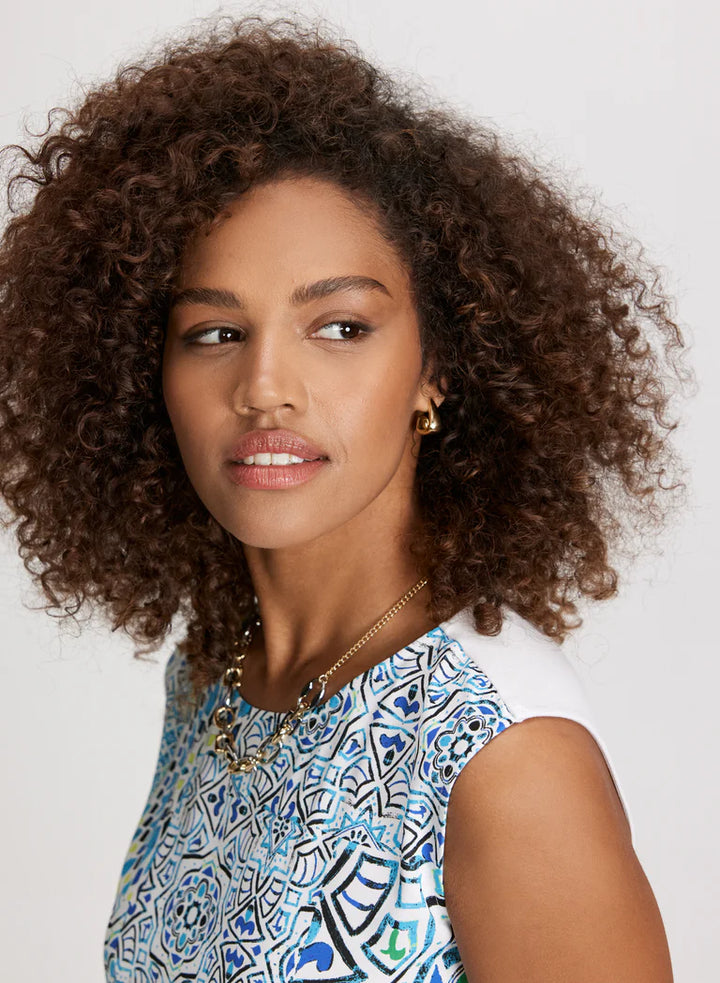 LAURA Tied-Hem Mosaic Print Top