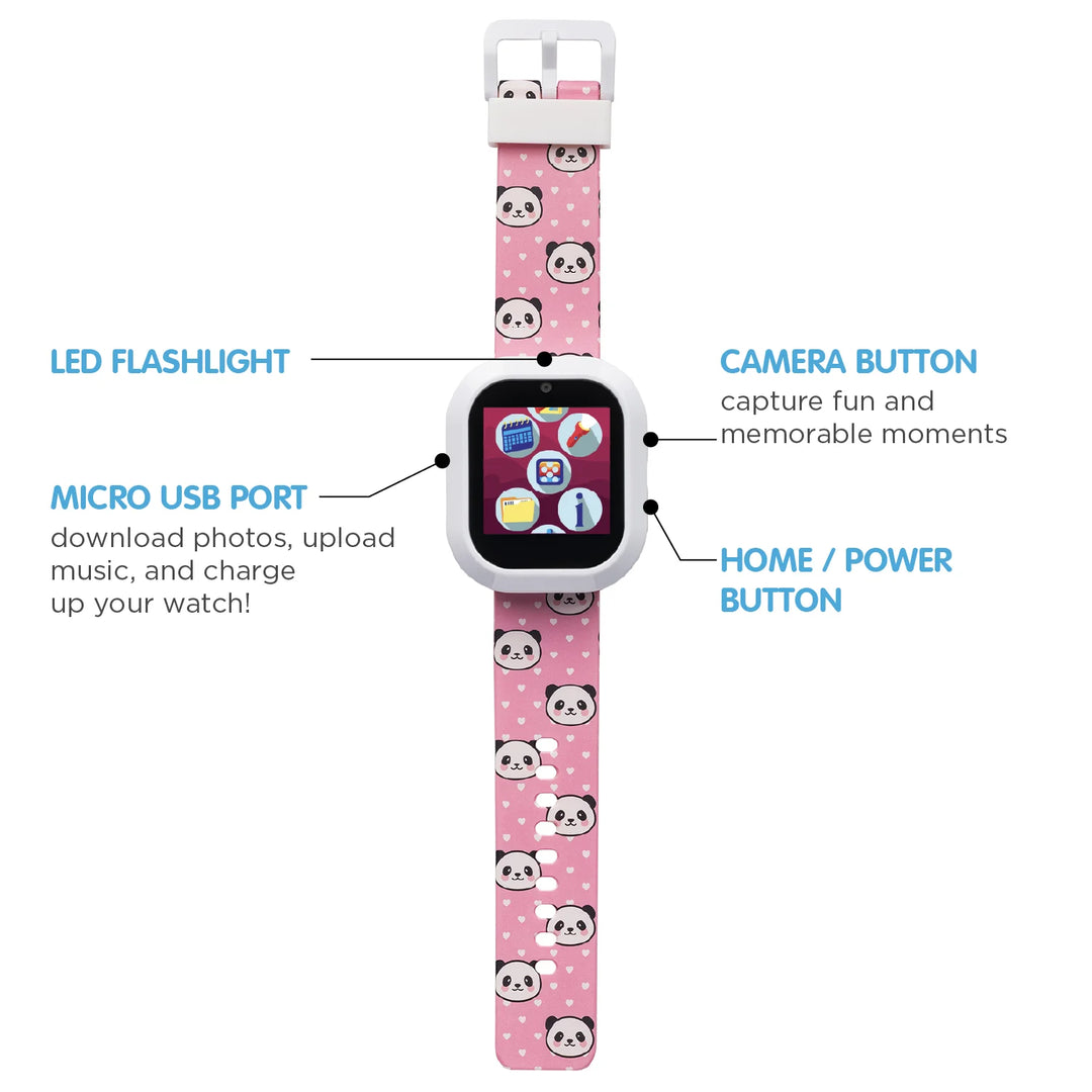 iTech Junior iTech Jr Kids Girls Fuzzy Black White Panda Smartwatch with On Ear Bluetooth Headphones