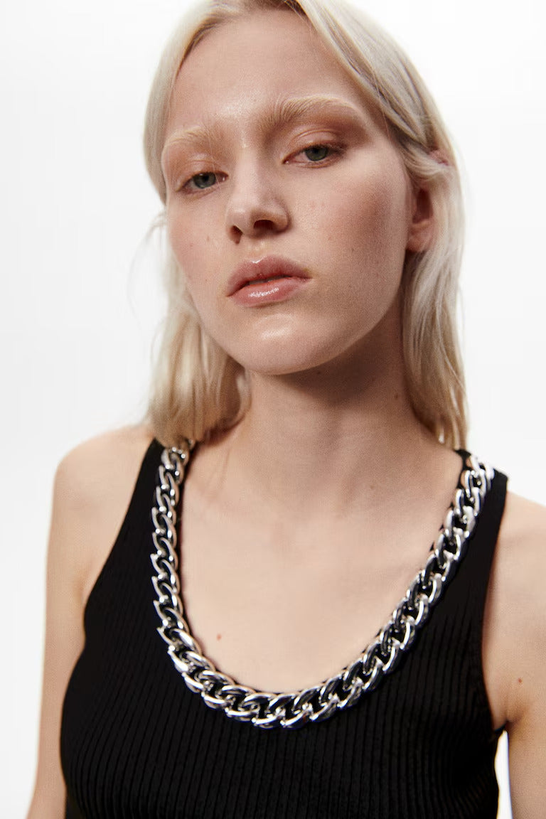 H&M Ribbed Chain-Detail Sleeveless Top
