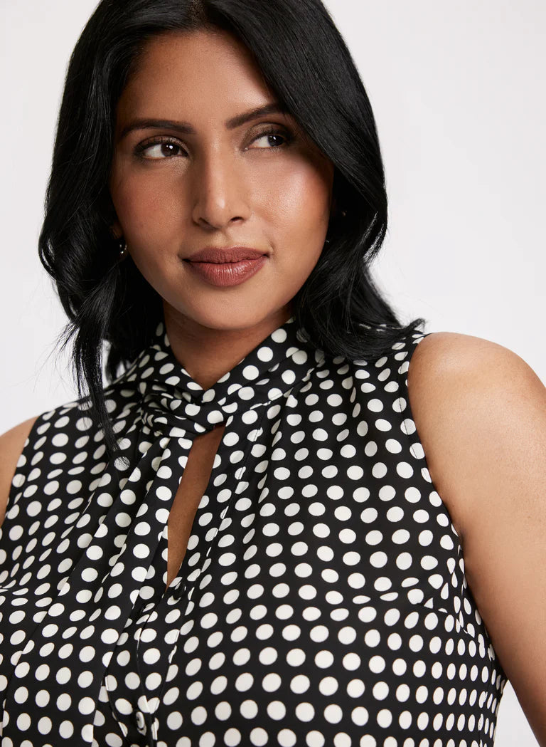 LAURA Polka Dot Print Sleeveless Blouse