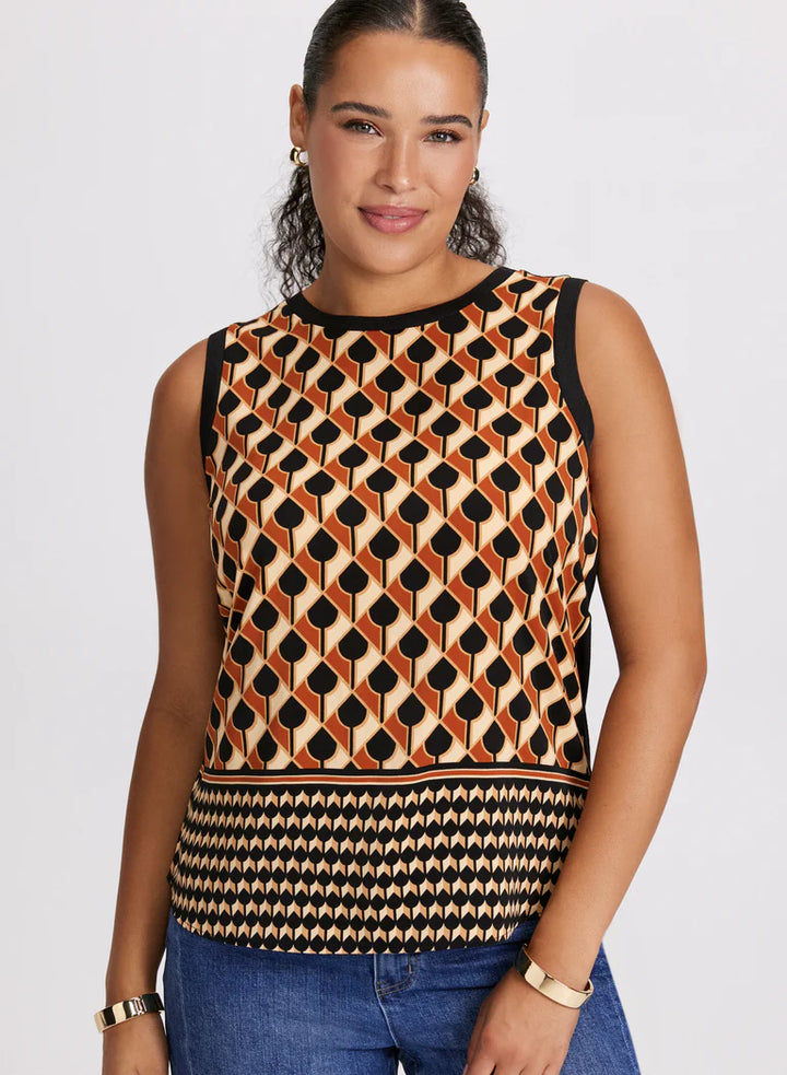 LAURA Geometric Print Sleeveless Mock Neck Top