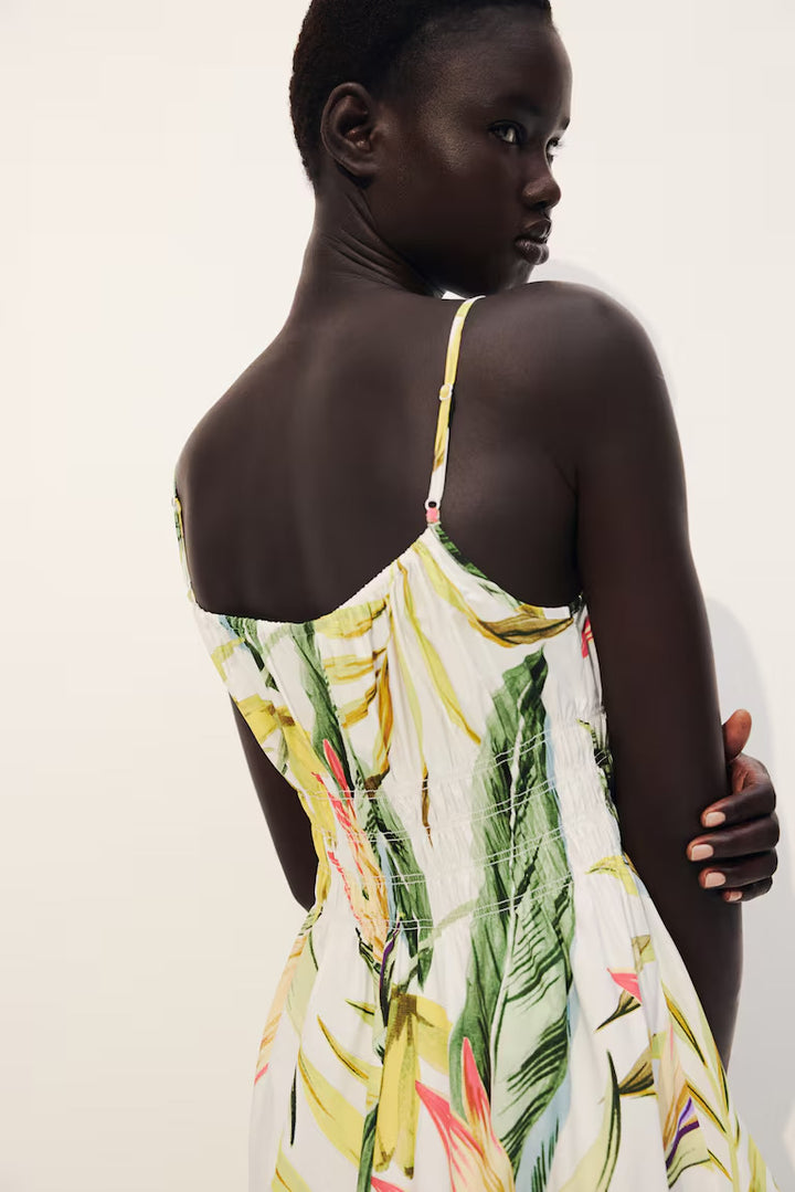 H&M Smocked-Detail Poplin Dress