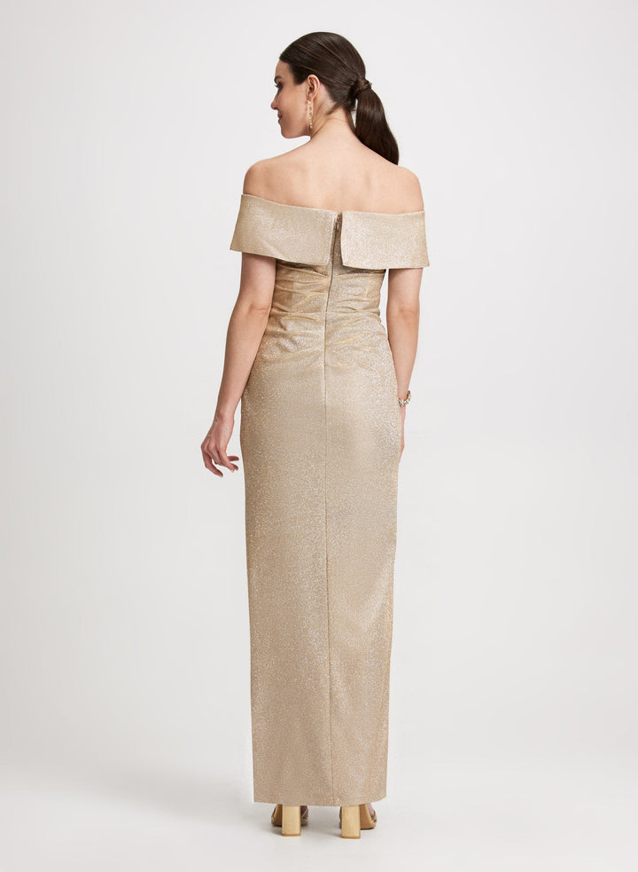 LAURA Metallic Off-the-Shoulder Evening Dress