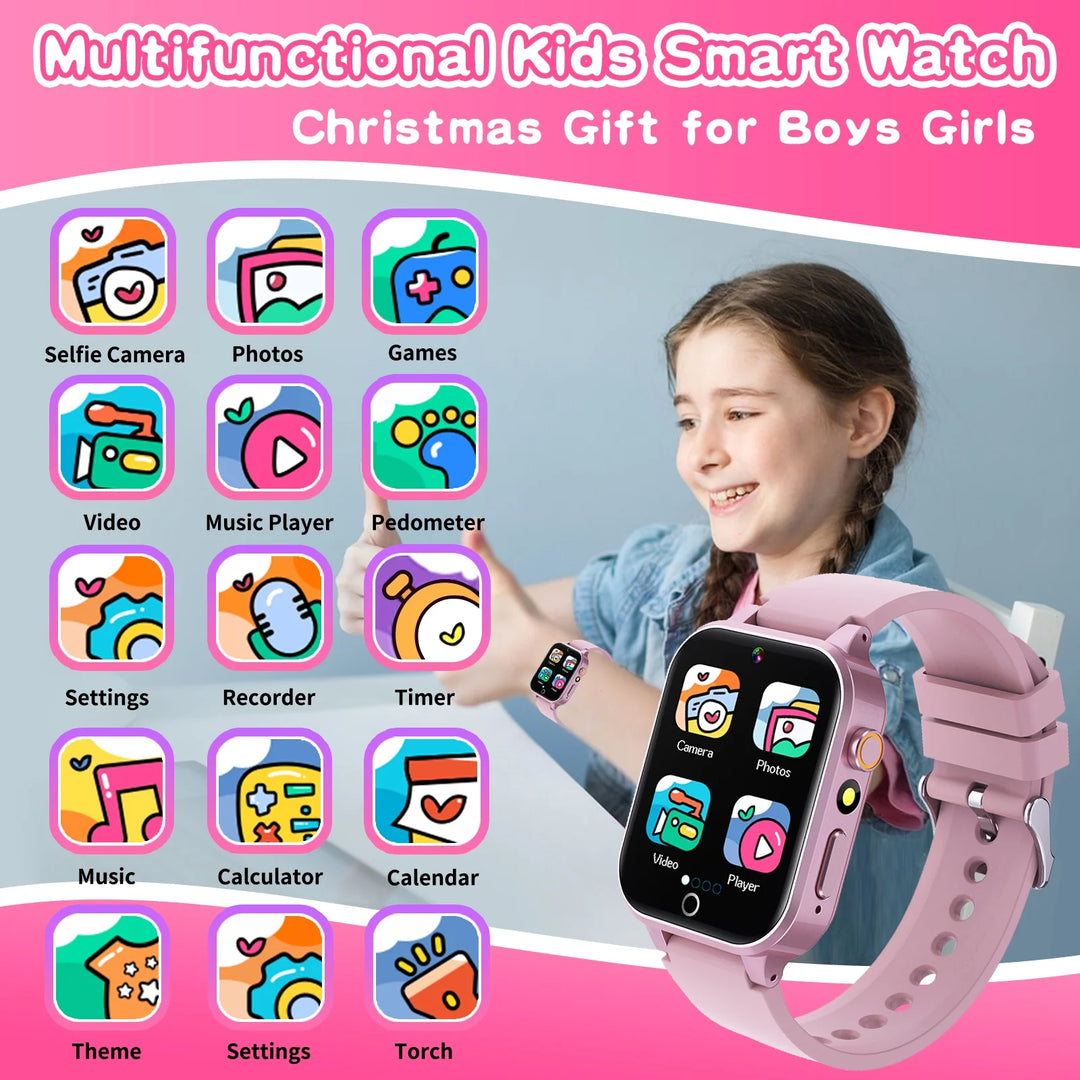 Vakzovy Kids Smart Watch Gift for Age 5-12, 26 Games HD Touch Screen Kids Watches with Video Camera Music Player Pedometer Flashlight Educational Toys Birthday Gifts for Girls Boys Ages