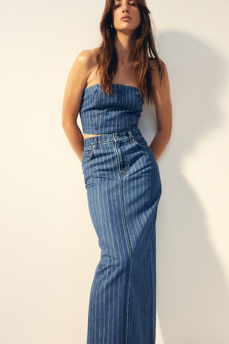 H&M DENIM BANDEAU CROP TOP