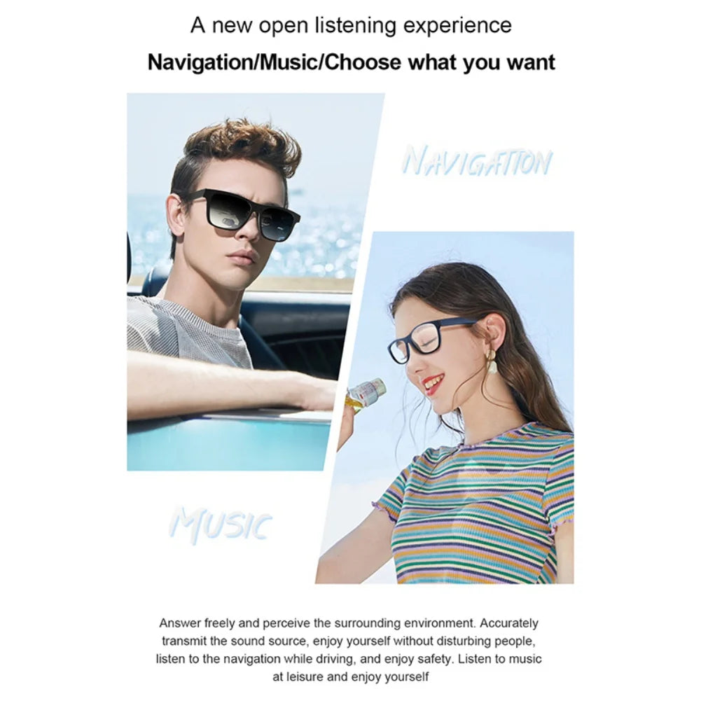 Abcelit Bluetooth Smart Glasses Hands-Free Call 1080P Camera Video GPS Navigation Remind Sunglasses Sunglasses