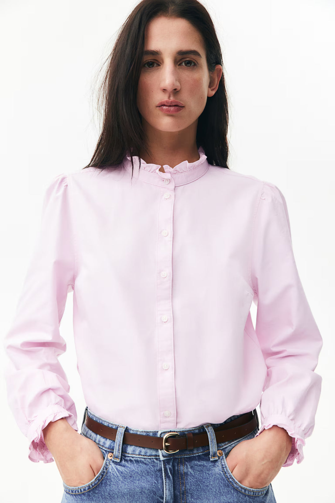 H&M Ruffle-trimmed Oxford Blouse