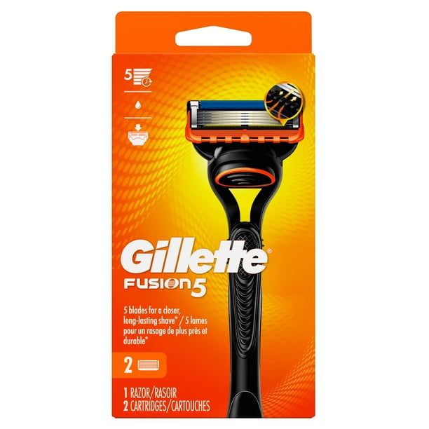Gillette Fusion5 Shaving Razor for Men, 1 Razor Handle, 2 Razor Blade Refills, with Lubrication Strip and Precision Trimmer for Men, 1CT