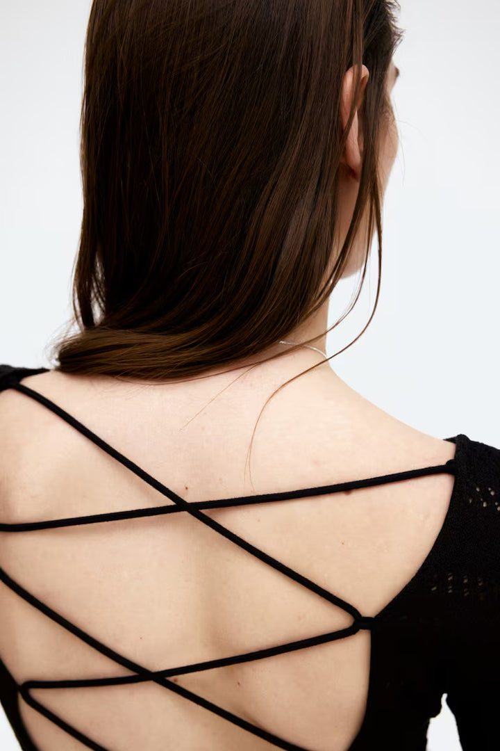 H&M Lacing-Detail Hole-Knit Dress