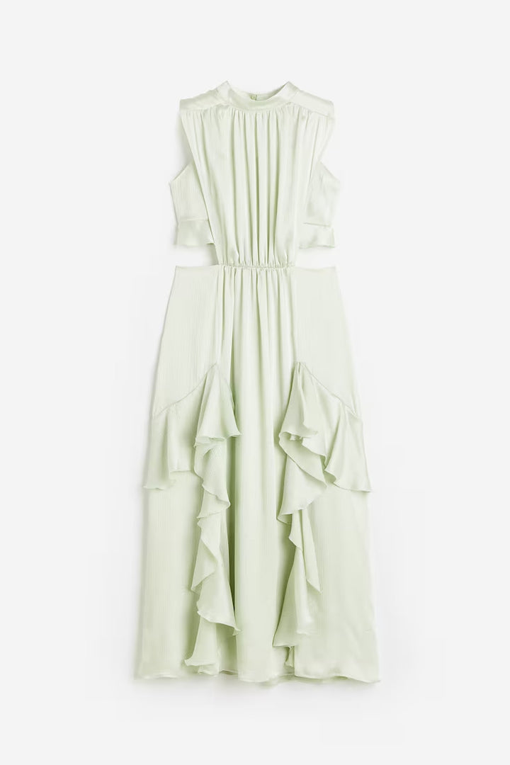 H&M Flounce-trimmed Satin Dress