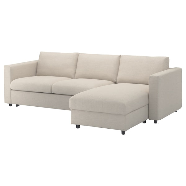 IKEA FINNALA 3-seat sleeper sofa with chaise, Gunnared beige