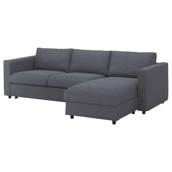 IKEA FINNALA 3-seat sleeper sofa with chaise, Gunnared medium gray