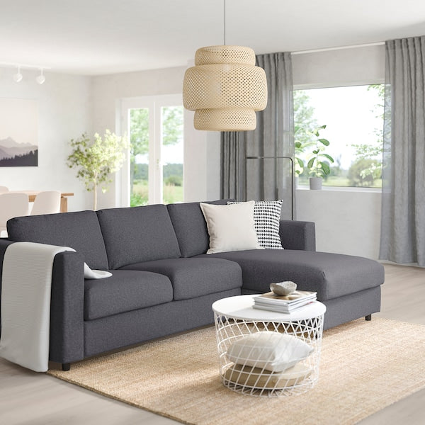IKEA FINNALA 3-seat sleeper sofa with chaise, Gunnared medium gray
