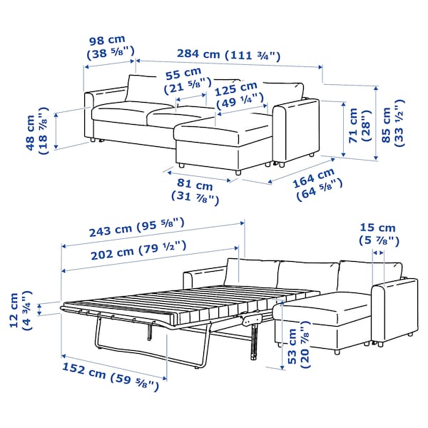 IKEA FINNALA 3-seat sleeper sofa with chaise, Gunnared medium gray