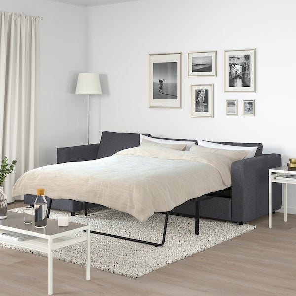 IKEA FINNALA 3-seat sleeper sofa with chaise, Gunnared medium gray