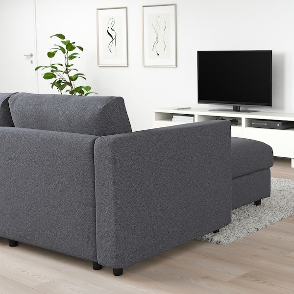 IKEA FINNALA 3-seat sleeper sofa with chaise, Gunnared medium gray