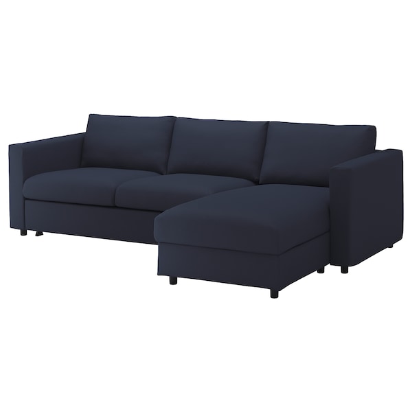 IKEA FINNALA 3-seat sleeper sofa with chaise, Orrsta black-blue