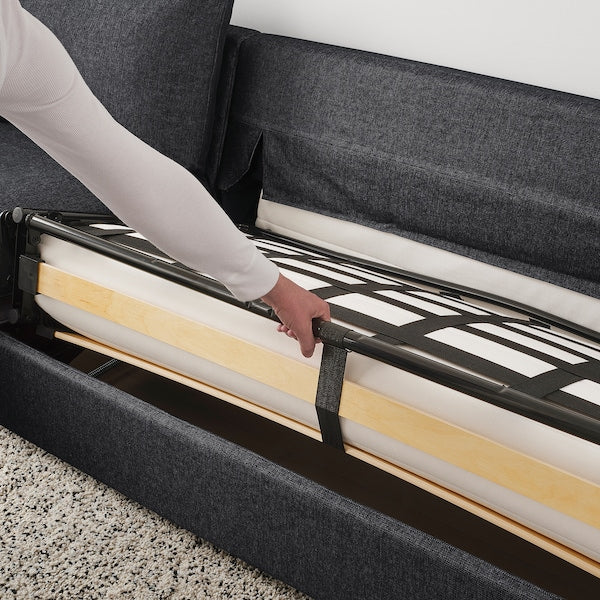 IKEA FINNALA 3-seat sleeper sofa with chaise, Tallmyra black/gray