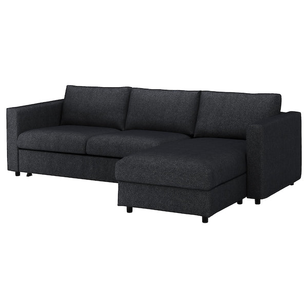 IKEA FINNALA 3-seat sleeper sofa with chaise, Tallmyra black/gray