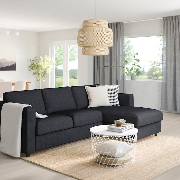 IKEA FINNALA 3-seat sleeper sofa with chaise, Tallmyra black/gray