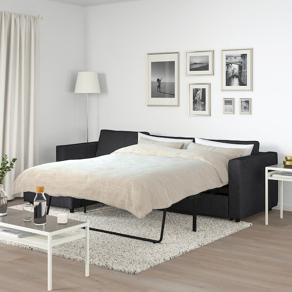 IKEA FINNALA 3-seat sleeper sofa with chaise, Tallmyra black/gray